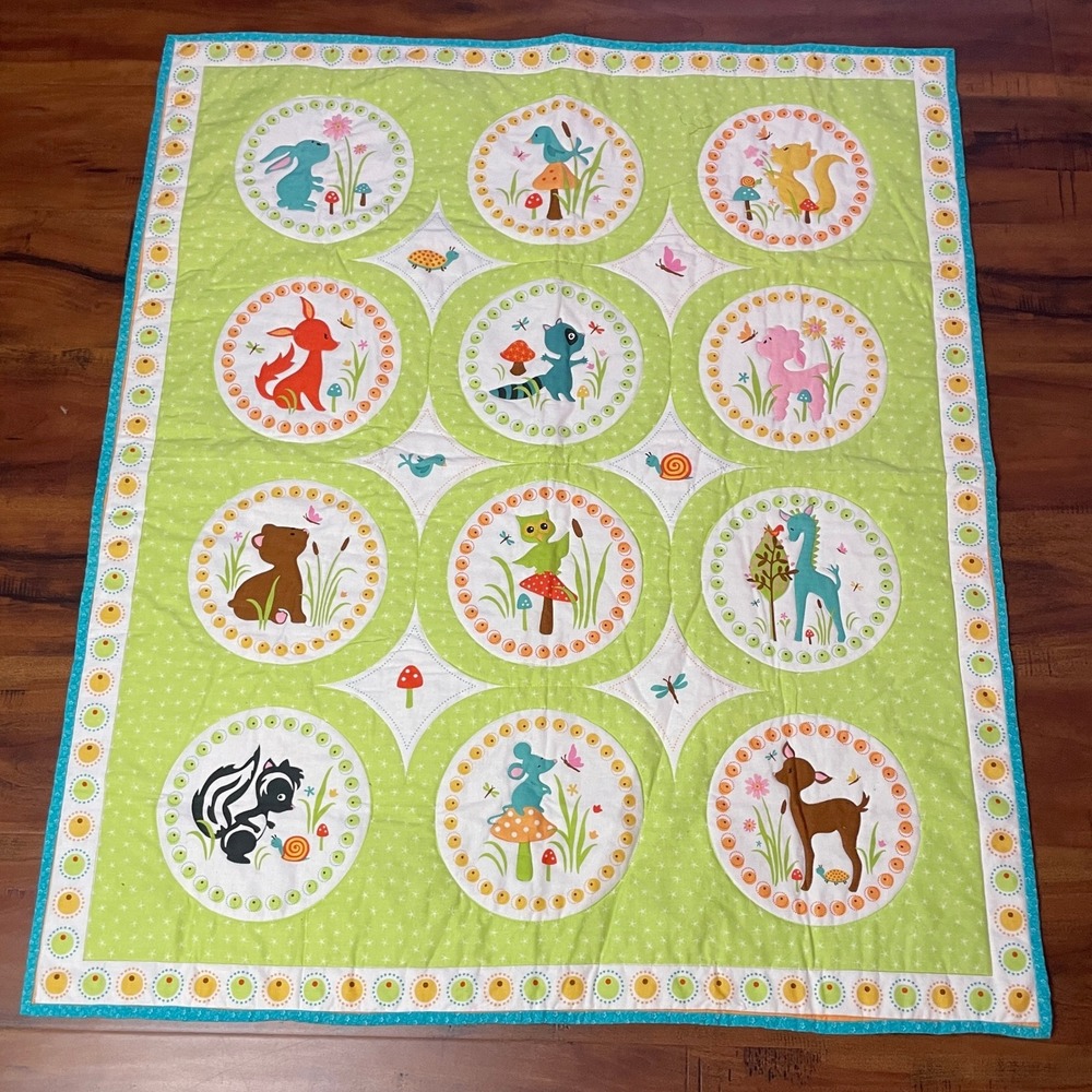River City Quilters Guild Woodland Animal Quilt Size 35x41 Green Handmade Art